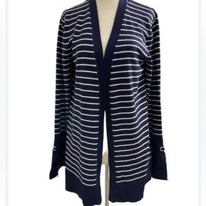 Cable & Gauge Blue Striped Open Front Knit Long Sleeve Size L Large Card…